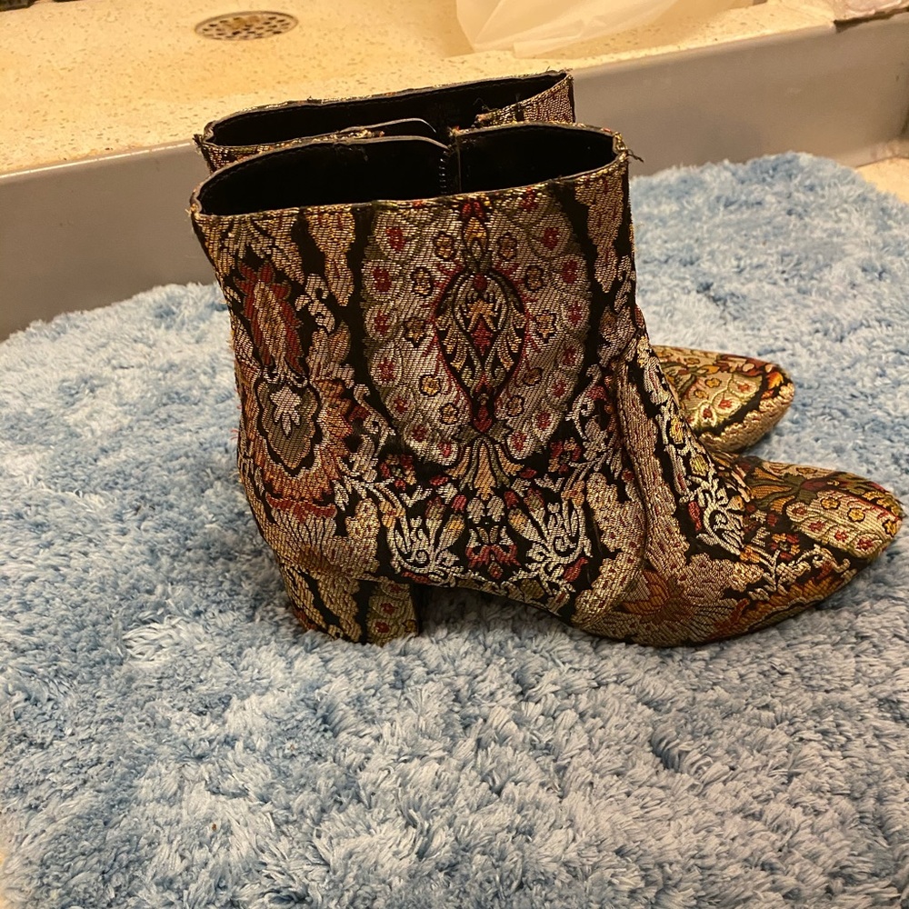 Gold print ankle boots